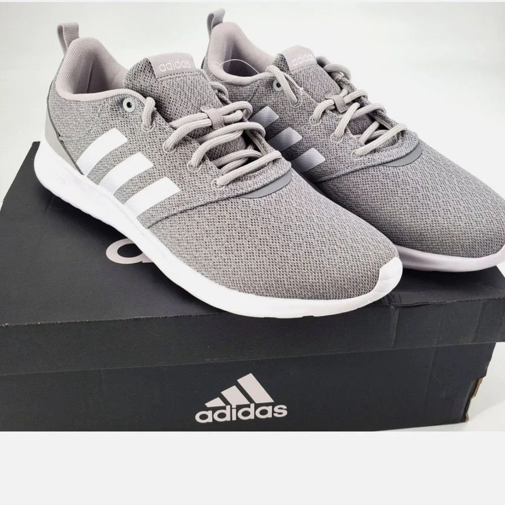adidas Women's Grey Mesh Lightweight Trainers with White Stripes - Picture 4 of 5